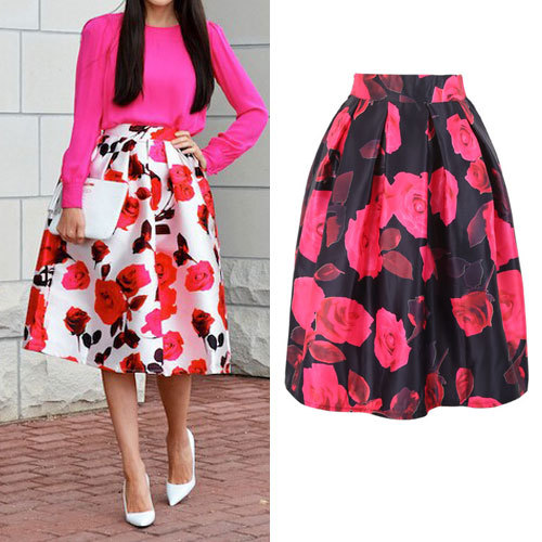outfit Moda-2015-mujer-de-satén-faldas-para-mujer-Vintage-Floral-estampado-Midi-plisada-faldas-moda-mujer